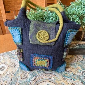 Rising Tide Handmade Boho Felted Wool Patchwork Bag Handmade Unique Artisan